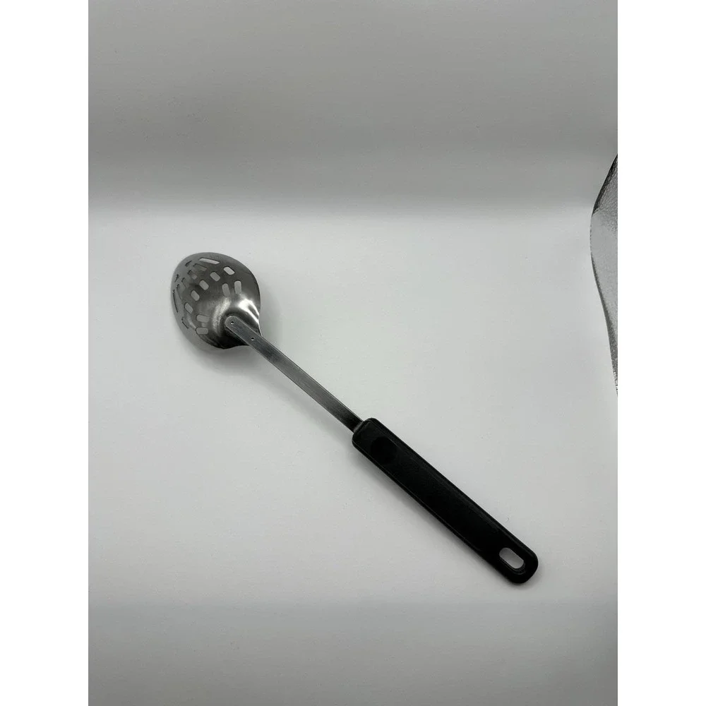 EKCO Chromium‎ Plated Stainless Slotted Serving Spoon Black Handle Utensil USA